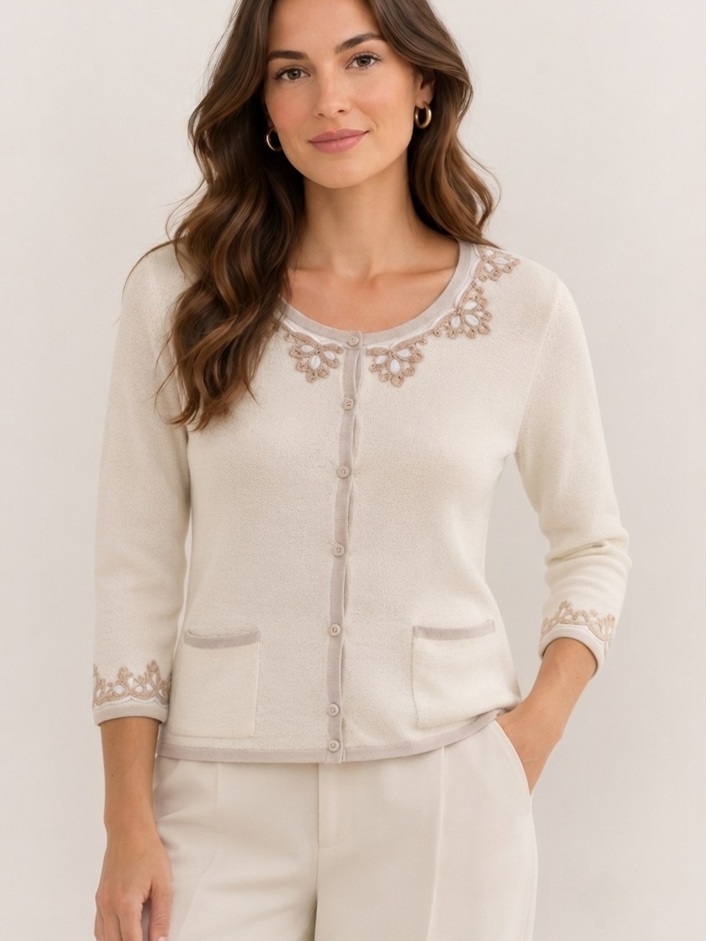 BNWT Cream Embroidered Knit Cardigan Soft Feminine Vintage Chic Romantic Style S